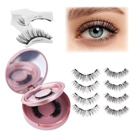 FADLASH Magnetic Eyelashes with Applicator 2 Pairs Waterproof Cat Eye Magnetic Lashes Natural Look Reusable Easy to Wear and Remove, Black (24P+KS01)