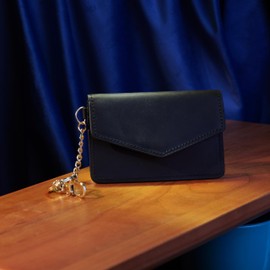 BAWAKO Leather Card Case, Wallet RFID Protection, Key Ring, Portable Small Handbag, black, Modern