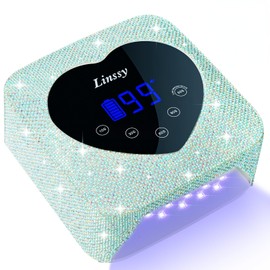Linssy UV LED Nail Lamp, 72W Cordless Nail Lamp Nail Dryer with 5 Timer Settings, Large Heart Shape Smart LCD Screen with Touch Control UV Light for Gel Nails, Professional LED Nail Lamp (Blue)