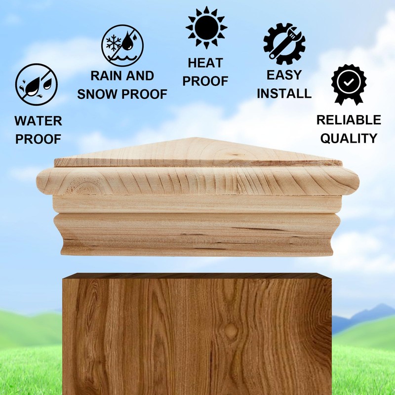 Geetery 4 Pcs Wood Newel Post Cap Fence Post Cap