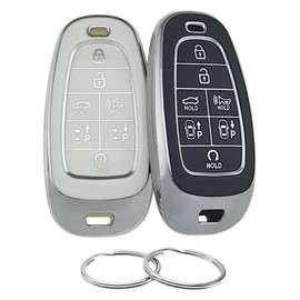 REPROTECTING TPU Key Fob Cover Compatible with 7 Buttons 2019-2023 Hyundai Sonata Nexo 2022 Hyundai Tucson 2022-2023 Palisade Santa Fe (Silver-White/Silver-Black)