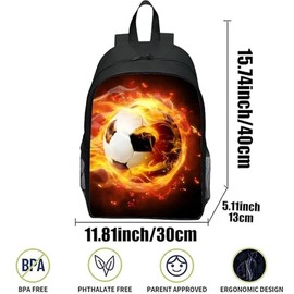 bzjqh Football Backpack, Football School Backpack for Kids & Teens - Lightweight School Bag for Boys & Girls, Soccer Themed Sports Rucksack for Elementary to High School