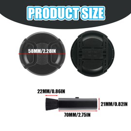 Lens Caps, 2 Pieces Front Lens Cap, Universal Lens Cap, Lens Cap Holder,with 1 x Lens Brush,Compatible Universal Lens Cap for Cameras with 58mm Lens - Black