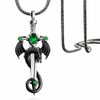 DGP Mens Sterling Silver Dragon Sword Pendant Necklace (Green), Sterling