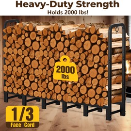 Amagabeli 6ft Firewood Rack Outdoor Heavy Duty Fire Wood Rack Log Holder Organizer Stand for Fireplace Indoor Adjustable Metal Wood Pile Lumber Storage Organizer Stacker for Patio Porch Black