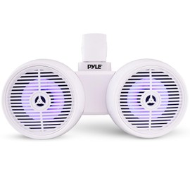 Pyle Dual Waterproof Off-Road Speakers - 6.5" 200W 2-Way Marine Wakeboard Tower Sound System w/LED Light, Full Range Outdoor Stereo Speaker for Car, ATV, UTV, Jeep, Boat, Includes Brackets (White)