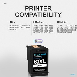 63xl Black Ink Remanufactured 63XL Ink Replacement for HP 63 63 XL High-Yield for HP OfficeJet 3830 4650 5255 5258 Envy 4512 4520 DeskJet 1112 1110 3630 3632 3634 Printer (1 Black)