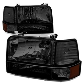 Auto Dynasty Headlights Assembly Compatible with 1992-1996 Ford Bronco F-150 F-250 F-350, 6Pcs Driver Passenger Side Halogen Headlamps Replacement w/Bumper & Corner Lamps, Smoked Lens Amber Corner