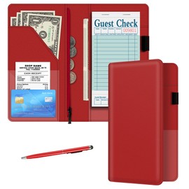 Server Book for Waitress, 5x9 Inch Server Book with Zipper Pocket, PU Leather Server Wallet Organizer Fit Waitress Apron