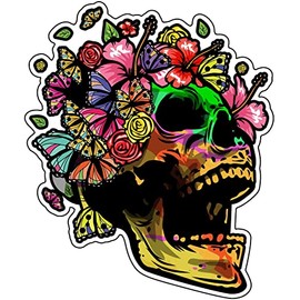 WickedGoodz Butterfly Skull Magnet - Flower Skull Magnetic Car Decal