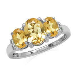 Silvershake 1.96ct. 3 Stone Natural Oval Shape Citrine and White Topaz 925 Sterling Silver Ring Size 11
