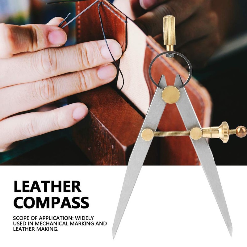 Professional Leather Compass, Adjustable Lockable Steel Wing Divider Rotating Scratch