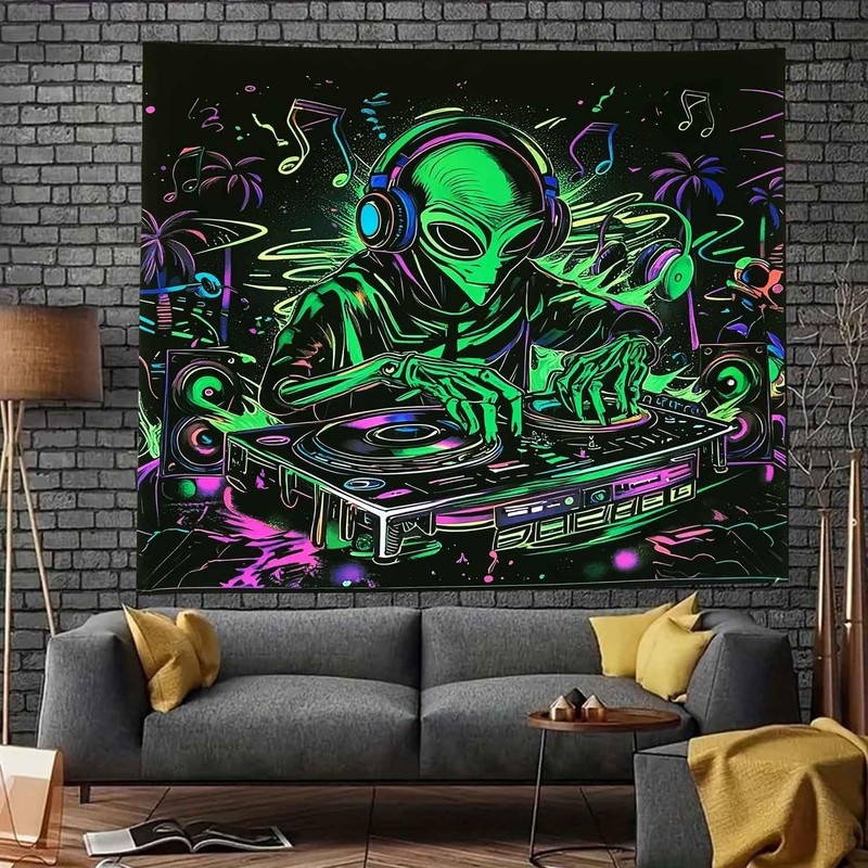 Onivein Blacklight Alien DJ Tapestry UV Reactive Space Galaxy Tapestry