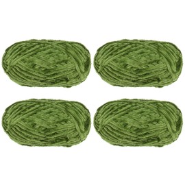 HARFINGTON 4pcs Velvet Yarn Soft Chenille Yarn 4x100g/14.1oz (347yds) Fluffy Warm Yarn for Knitting Crochet Weaving Blankets Bag Scarf Gloves, Olive Green