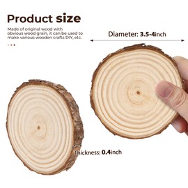 ilauke Wood Slices, 10 Pcs 3.5''-4'' Natural Wood Rounds, Wooden Circles with Bark, Unfinished Wood Kit for Paint DIY Ornaments Christmas Crafts Arts Wedding Decorations