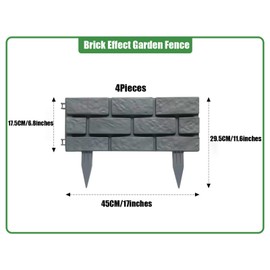 CHENSHUO Brick Effect Garden Fence,Flower Bed Border Detachable Splicing Garden Fence,Simulation Bricks Fencing Panels Garden Edging Decoration,4 Pieces,Grey.