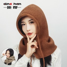 Hooded Drawstring Balaclava Knit Hat LF1842 - One Size Dark Beige 2ea