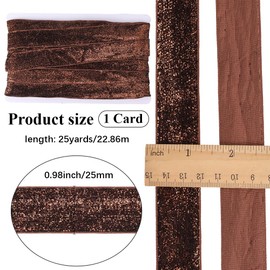 CABODYALS 25 Yards 25MM Brown Sparkle Velvet Ribbon Single Face Metallic Glitter Christmas Polyester Satin Fabric Ribbons Bulk for Gift Wrapping Floral Wedding Birthday Party Decor DIY Crafts Supply