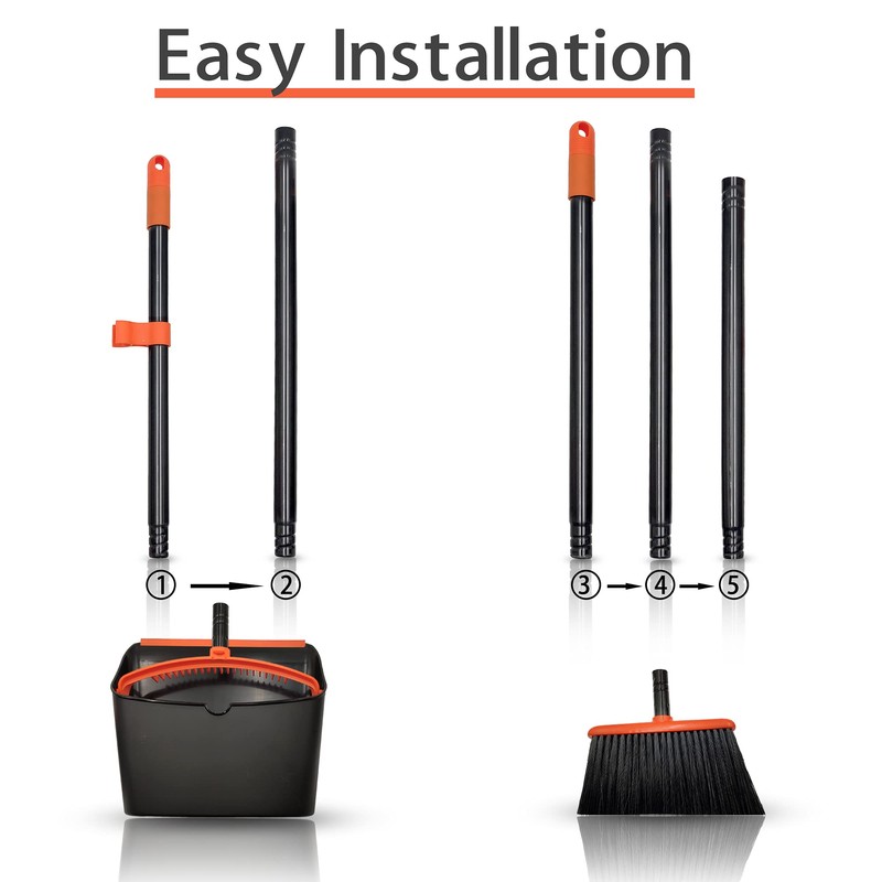 Broom and Dustpan Set for Home, JEHONN Long Handle Lightweight