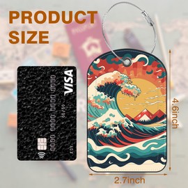 Japanese Style Ocean Wave Sun Leather Luggage Tag for Suitcase 2 Pack Luggage Tag with Privacy Name ID Label and Stainless Steel Loop for Travel Bag Suitcase