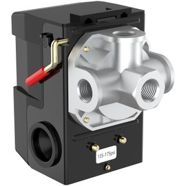Air Compressor Pressure Switch, cnaodun 135-175 PSI 26A Air Compressor Switch 1/4 NPT Thread Four-port Pressure Switch for Air Compressor Pressure Regulator Switch for Air Compressor