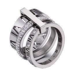 PAMTIER Women's Stainless Steel with Cubic Zirconia Roman Numerals 3 in 1 Ring Silver Size P 1/2