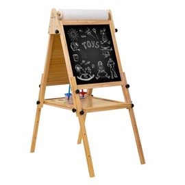 Avenlur Adjustable Height Easel for Kids and Adults - Multifunctional Art Station with Chalkboard, Ideal for Painting, Drawing, and Display - Foldable Wooden Stand with Storage Tray
