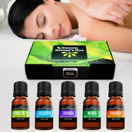 ORIGINAL NATURE'S OILS Kit de 5 aceites Esenciales para difusor y Aromaterapia (Lavanda, Árbol de Té, Eucalipto, Naranja, Menta, 5 x 10 ML)