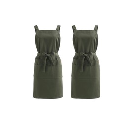 Jeelow Cotton Denim Or Twill Cotton Cooking Kitchen Garden Apron For Men Women Adjustable With Pockets Adjustable, 2 Army Green, Medium