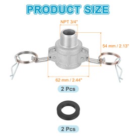 PATIKIL 0.75" Aluminum Cam and Groove Fitting, 2 Pcs Part-B Dust Plug Male Adapter Female NPT Thread Cam Lock Fitting Quick Disconnect Coupling Cam Lock Hose Adapter, Silver