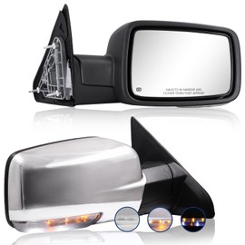 Side Mirror Compatible with Towing Mirror 2009-2018 Dodge Ram 1500 2010-2018 Dodge Ram 2500 3500 4500 5500 with Power Adjustment Heated Turn Signal temperature sensor Manual Folding One Pair(Chrome)