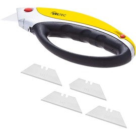 Veltec Heavy Duty Retractable Utility Knife, Box Cutter, Carpet Cutter with 3-Position Locking, Ergonomic Non-Slip Grip, 5 Reversible Replacements Blades SK5 (Yellow)