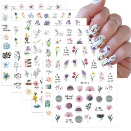 6 Sheets Spring Summer Flower Nail Art Stickers Decals 3D Self Adhesive Daisy Blossoms Nail Design Floral Nail Decals for Women Girls DIY Manicure Tips Flowers Nail Decorations Accessories Supply