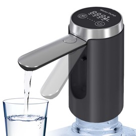 UNNEES Water Dispenser for 5 Gallon Bottle - Smart LED Display, Rechargeable Water Pump, Long-Lasting, Foldable Water Spout for 5 Gallon Bottle, Portable Water Dispenser for Home & Outdoor (Black)