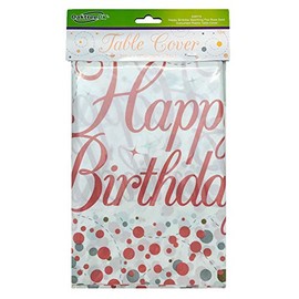 Oaktree Happy Birthday Sparkling Fizz Rose Gold Colourfast Plastic Table Cover 137cm x 2.6m 1pc