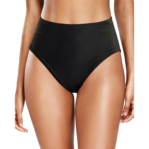 Tempt Me Womens Black High Cut High Waisted Bikini Bottoms
