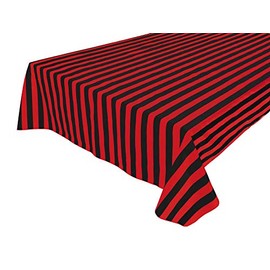 lovemyfabric Cotton 1 Inch Striped Tablecloth for Wedding/Bridal Shower, Birthdays/Baby Shower, Special Events (58"X120", Red & Black)