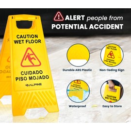 Alpine Caution Wet Floor Sign, 24 Inch High Visibility Yellow Slippery When Wet Sign - Bilingual Safety Warning Sign to Easily Avoid Slippery Accidents in Businesses & High Traffic Areas