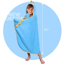 Piggy Button Premium Kids Dinosaur Design Hooded Towel | 100% Cotton Heavyweight Terry Cloth | Bath, Beach Towel for Boys & Girls (Blue)