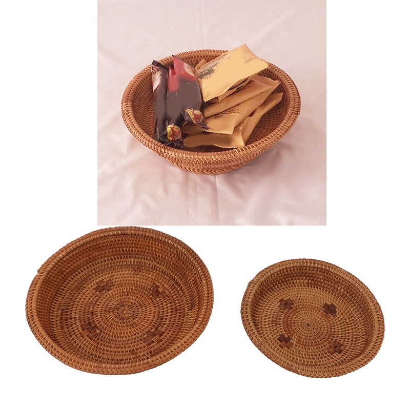 2 PCS Round Rattan Basket Unique Texture Hand Woven Process