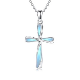 925 Sterling Silver Cross Moonstone Necklace,Elegant Cross Pendant Necklace for women, Anniversary Birthday Mothers Day Fine Jewelry Gifts,18+2inches Chain (Style 1)