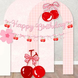 JeVenis Cherry Birthday Banner She is the Cherry on the Icing Bows Birthday Decoration Bows Party Decoration Cherry Party Decoration Birthday Props