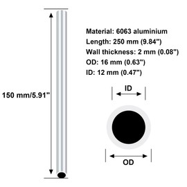 iMeistek 6063 Aluminium Tubes, 16mm OD 12mm ID 150mm Length Seamless Straight Aluminium Round Tubing Pipe for DIY Model,Industrial(3PCS)
