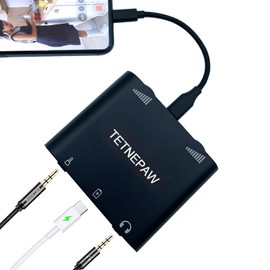 TETNEPAW Plus Wireless Lavalier Microphones with Charging Adapter, Lightning to Audio and Microphone Support, Compatible with Apple & Android for YouTube, Twitch & TikTok Live Streaming (Black)