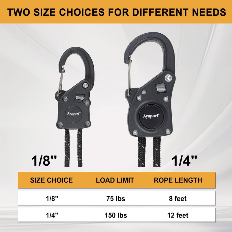 Ayaport Rope Ratchet Tie Down with Safety Lock Clip 1/4"
