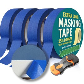Blue Painters Tape 1 Inch Wide with Bonus Scraper Tool Included, 4 Rolls Blue Tape,3 Times Thicker,Clean Removal Painters Tape (132yd =0.98IN*33yd*4) , No Wall Damage Masking Tape,No Residue