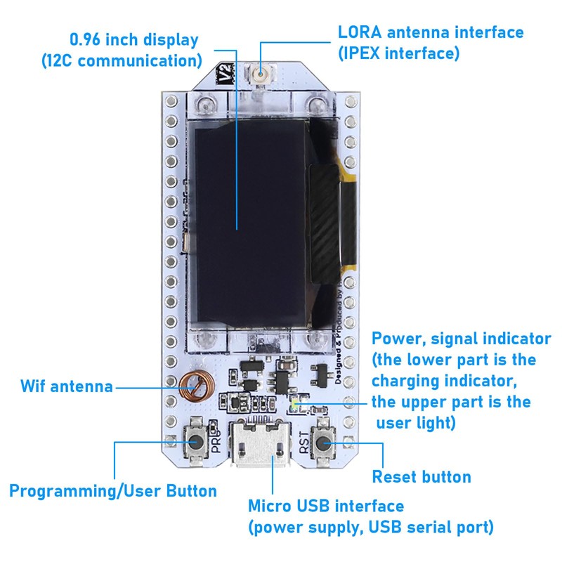 APKLVSR LoRa ESP32 Module, SX1276 LoRa V2 Board with OLED