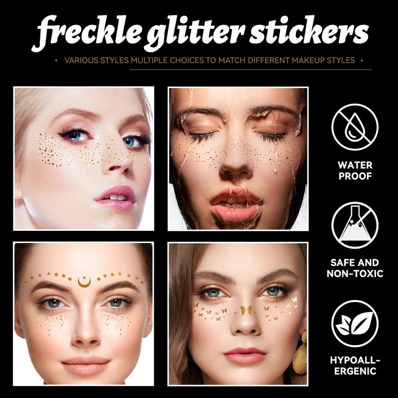 MLSMILE 10PCS Glitter Freckles Face Tattoo