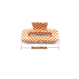 Checkered Hair Claw Clips for Women Girls Fashion Hair Clips for Styling Claw Clamps Thick Hair Retro Rectangle Shape, YOEMAYUNER (1PC Large Size/Orange, 3.94inch)