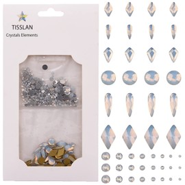 Tisslan 60pcs 6 Different Designs Flatback White Opal Nail Crystal Gems Shaped and 480pcs Round Diamond Rhinestones Assortment for Nail Decoration Charms